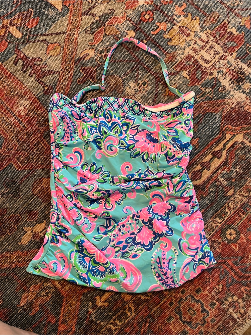 Lilly Pulitzer Justina Tankini Top New Women Swimsuit sz 6 Blue Jungle Sunrise